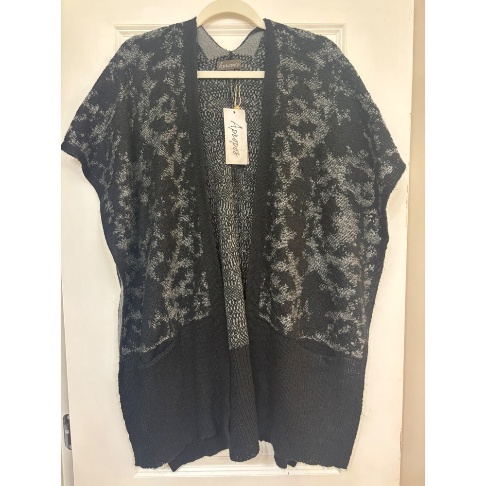 Apropos Berkeley California Black Charcoal Jacquard Open Front Cardigan S/M NWT